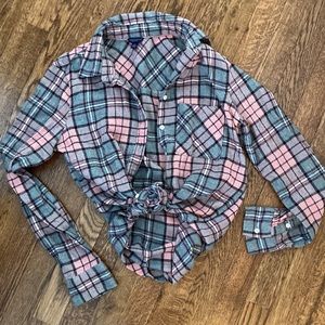 Pink gray plaid flannel button up vintage 90s 00s punk grunge Urban Outfitters